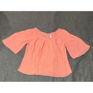 No Boundaries Women's XL Peach Blouse Lace Trim Bell Sleeve Boho‎ Top NJ16T303J